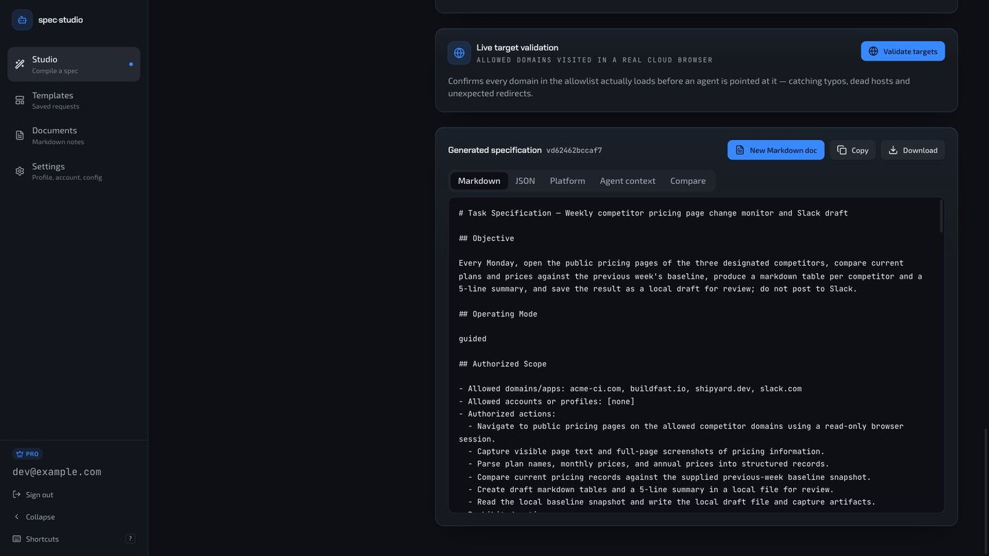 The generated task specification rendered as Markdown