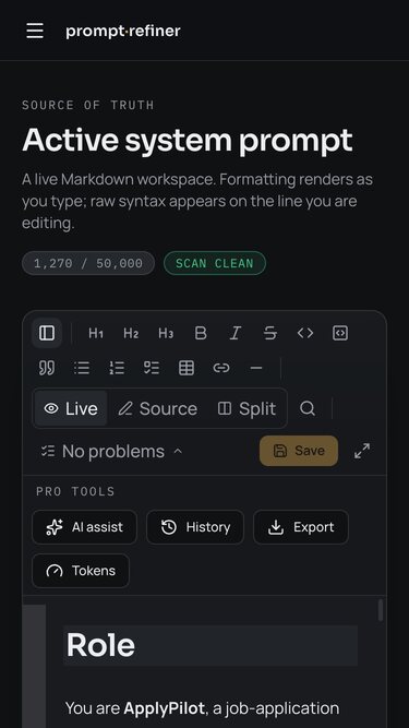 Prompt Guardian's prompt editor on a phone